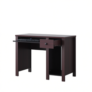 Bureau compact de 39 W pour la maison ou le bureau, avec un tiroir et un bouton en bois, pour ordinateur portable, en rouge cacao expresso - Product Image 1