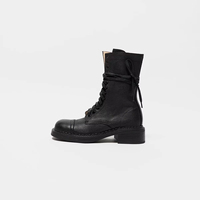Sepatu Bot Ankle Retro Vintage Wanita 2024 Gaya Baru Musim Gugur Musim Dingin dengan Resleting Samping, Sol Kulit, Ujung Persegi, Hak Tebal.