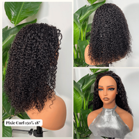 Perruque Courte Bob Pixie Bouclée en Cheveux Humains, Densité 200%, Sans Colle, Double Tissage, pour Femmes Noires - Vente en Gros