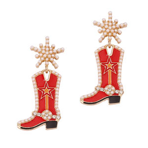 Pendientes Colgantes de Bota Vaquera Occidental con Estrella, Esmaltados y con Perlas Incrustadas, para <span class=keywords><strong>Mujer</strong></span>, Estilo Country y Festivales - Product Image 5