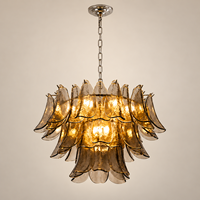 Lustre en verre artisanal de Murano, gris fumé, luminaire suspendu à plusieurs niveaux, lampe de plafond ronde en fer pour salon, salle à manger, villa