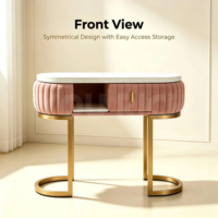 Table de manucure moderne, table de manucure rose avec cadre en métal doré, bureau pour technicien des ongles, table de manucure avec étagère ouverte