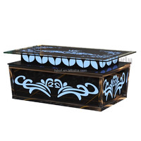 Table basse à LED - Table de bar noire et dorée de luxe avec lumière ambiante bleue pour boîte de nuit/KTV