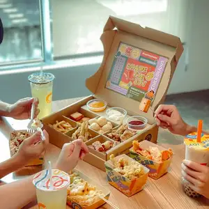 Fiambreras de papel para llevar personalizadas, fiambrera de embalaje de comida para llevar, caja de patatas fritas Shawarma, caja de aperitivos de papel Kraft desechable