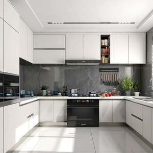 Échantillon de conception 3D/4D de meubles de cuisine suspendus Hanse en forme de L laqués, petits meubles de cuisine prêts à l'emploi - Product Image 4