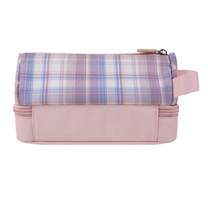 Trousse à crayons personnalisée à carreaux avec base rose et patch souriant |   Sac de papeterie multifonctionnel pour l'école et le bureau - Product Image 3
