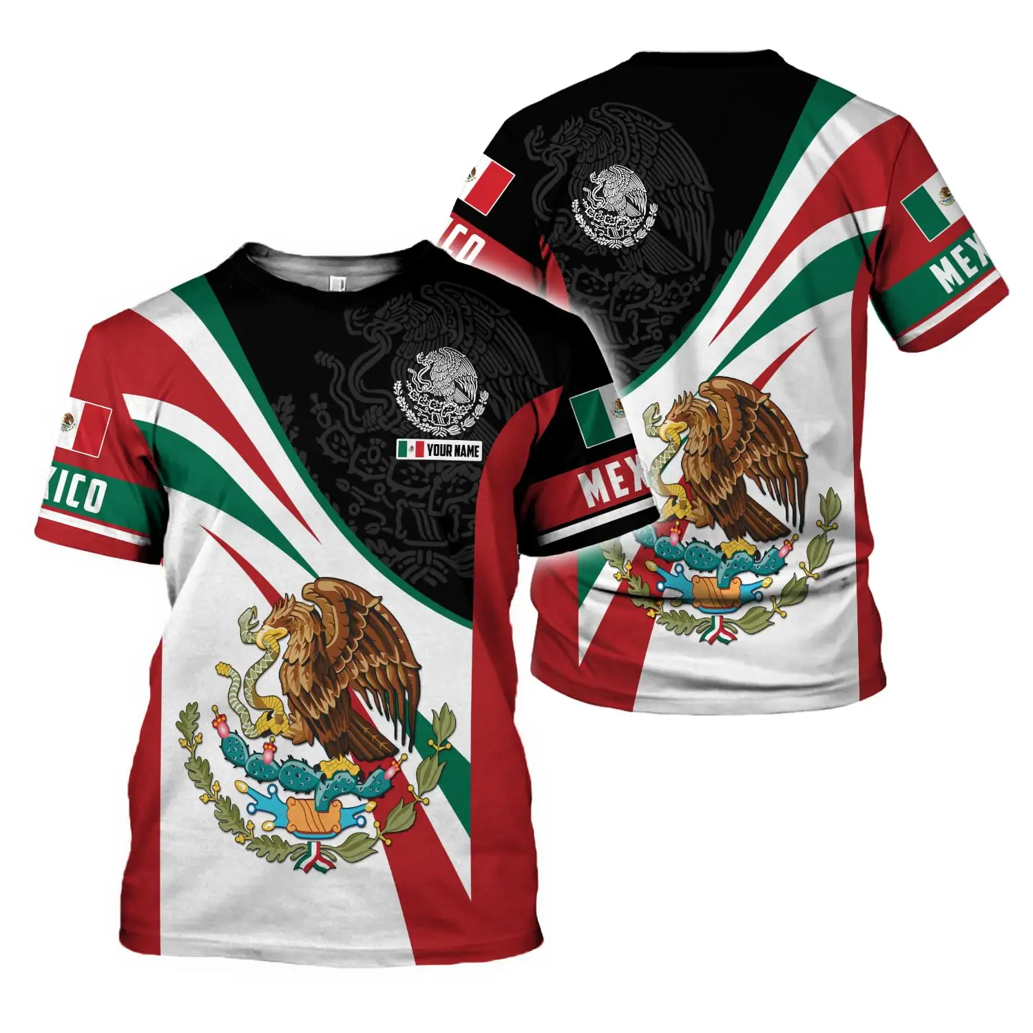대형 멕시코 남성 셔츠 O-넥 스트리트 캐주얼 탑 티셔츠 패션 느슨한 의류 맞춤형 멕시코 독수리 티셔츠 반팔