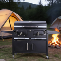 Parrilla de Carbón para Exteriores de Alta Resistencia, Diseño de Gabinete para Ahumar, Barbacoa de Hierro Fundido para Pizza y Asados, Venta al por Mayor