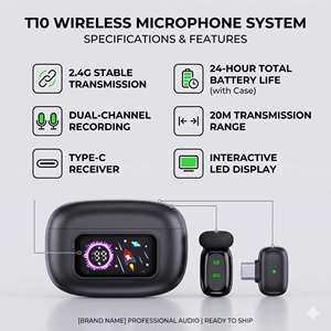 T80 <b>Wireless</b> Lavalier <b>Microphone</b> with 24H Battery Life Plug & Play USB-C for Smartphone Video Recording Live - Product Image 2