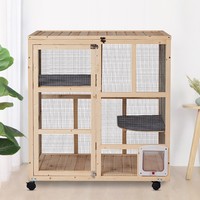 Poulie et cage à chat respirante pour chats Grand parc en bois détachable pour intérieur et extérieur