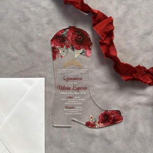 <span class=keywords><strong>Invitation</strong></span> en forme de botte acrylique de roses bourgogne pour la fête d'anniversaire de coing - Product Image 2