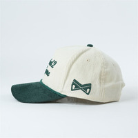 Casquette de baseball pour adultes en velours côtelé personnalisé, avec logo brodé en lettres 3D en relief, 5 panneaux, design à cordon et visière incurvée verte