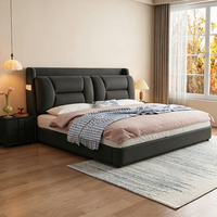 Lit de rangement moderne JUNYUHAO avec revêtement en tissu, mousse haute densité, cadre en pin, taille Queen/King