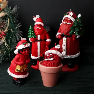3D胡须圣诞老人蜡烛蜡模硅胶圣诞装饰庆祝派对圣诞烟囱圣诞老人圣诞女孩雕像模具