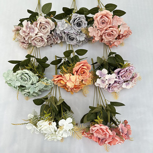 Bouquet d'hortensias artificiels Echeveria à 7 têtes, fleurs en soie pour mariage et décoration intérieure - Product Image 3