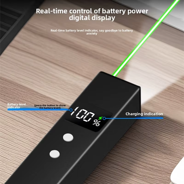 Portable 2 in 1 Laser Flashlight Pen Digital Screen Power Display Type C Charging Laser Pointer for Office Teaching Use