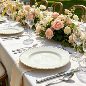 Platos de Cerámica con Borde de Perlas, Acabado Liso Blanco para Decoración de Mesa en Bodas y Fiestas, Venta al Por Mayor - Product Image 5