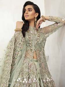 Heavy Embroidered Unstitch Indian Style Bridal Lehenga – Green <b>Kurti</b> Lehenga Choli Wedding Wear Pakistani Bridal Clothing - Product Image 3