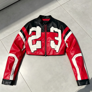 Giacca da Moto Rossa Corta da Donna, Stile Retrò Motorsport, in <span class=keywords><strong>Ecopelle</strong></span>, <span class=keywords><strong>Bomber</strong></span> Y2K Streetwear, Giacca da Biker - Product Image 2