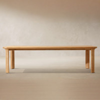 Table de salle à manger d'extérieur artisanale en teck massif avec plateau à lattes, longue table de jardin pour villas de luxe, décoration de repas en plein air
