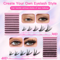 Kit de cils en grappe DIY sans dégâts, avec adhésif intégré, éventails de volume effilés, application rapide et facile, extensions réutilisables