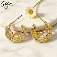 Boucles d'oreilles multicouches plaquées or 18 carats, anti-ternissement, forme C, style Huggie, vente en gros, bijoux en vrac, boucles d'oreilles créoles GG