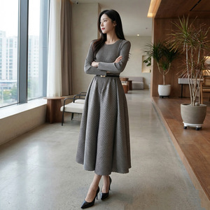 Robe plissée Miyake de haute qualité, 20 ans d'expérience d'usine, manches longues, taille haute, coupe trapèze, élégante, vintage, vêtements pour femmes - Product Image 3