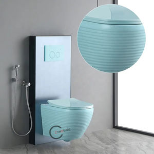 WC monobloc en céramique coloré de style ferme, à siphon en P, suspendu au mur - Product Image 1