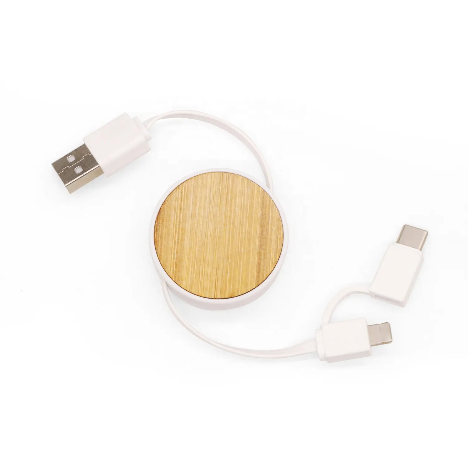New design 3 in 1 bamboo Micro Type-c usb cable for iPhone Charging Cable Portable Retractable Fast Charging cord