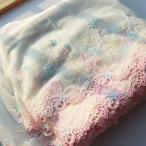 Tela de Voile Suave con Bordado de Flores Grandes en <span class=keywords><strong>Color</strong></span> <span class=keywords><strong>Rosa</strong></span>, Estilo Japonés, con Ribete de Encaje, 100% Poliéster, Soluble en Agua, 20cm de Ancho - Product Image 3