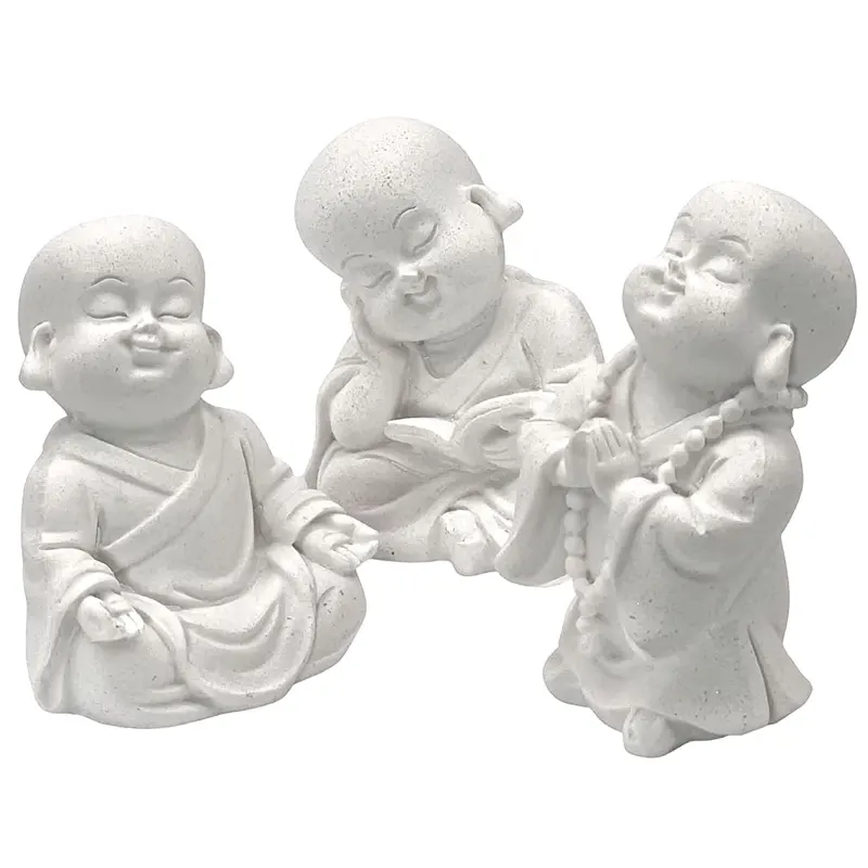 Baby Boeddhabeelden Schattige Schattige Jizo Kleine Monniken Blij Lachen Zittend Biddend Huisdecor Set Van 3 Beeldjes