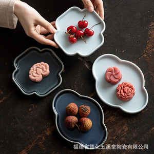 Plato de cerámica chino para aperitivos, forma irregular, plato de porcelana para frutas, para ceremonia del té, estilo retro de lujo - Product Image 5