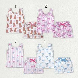 ชุดฤดูร้อนสำหรับเด็กผู้หญิงสุดน่ารัก ลายพุดเดิ้ลและโบว์โคโคตต์ เสื้อแขนกุดพร้อมกางเกงขาสั้นเข้าชุด 2 ชิ้น ชุดเด็กพร้อมส่ง - Product Image 1