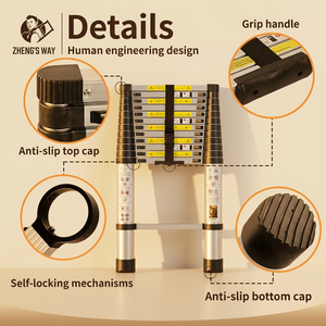 <span class=keywords><strong>Escalera</strong></span> Telescópica de Aluminio, <span class=keywords><strong>Escalera</strong></span> Recta Extensible de Alta Resistencia, <span class=keywords><strong>Escalera</strong></span> Multiusos Portátil con Mecanismo de Autobloqueo - Product Image 2