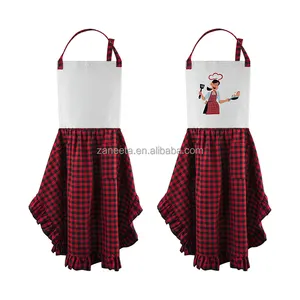 RTS Sublimation Apron Linen Custom Ruffle Buffalo Plaid Christmas Apron for Christmas