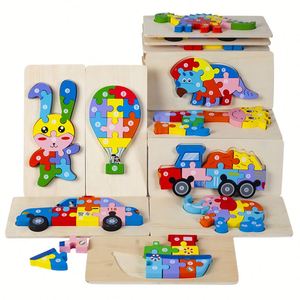 Wooden 3D Puzzles Montessori Game Toys Children Wood Letter Animal Traffic Jigsaw Puzzle <b>Educational</b> Toys for Kids Boys Girls - Product Image 1