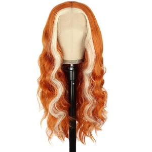 Perruque Lace Front Européenne Américaine pour Femme, <span class=keywords><strong>Cheveux</strong></span> <span class=keywords><strong>Bouclés</strong></span> <span class=keywords><strong>Mi</strong></span>-<span class=keywords><strong>Longs</strong></span> Oranges Dorés, en Fibre Synthétique, Modèle RXG9278, Semi-Faite à la Main - Product Image 4