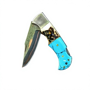 Couteau de chasse à pointe tombante avec lame droite, manche bleu, épaisseur 0,6 mm, couteaux pliants de poche en vente à prix raisonnable - Product Image 1