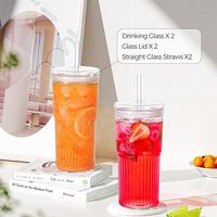 2PCS tasses en verre avec couvercles et pailles en verre 20OZ tasses à café glacées Home Essential et café avec couvercle et paille pour la bière
