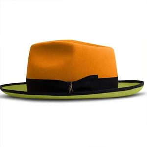 Orange Green Wool Fedora <b>Hat</b> With Black Band Unisex Adult Size 56-58CM Formal Fashion Casual Style Four Seasons Wear - Product Image 1