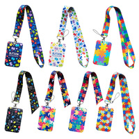 Cordon de cou pour téléphone portable en ABS, style rétro dessin animé, motif labyrinthe autisme, design personnalisé, pour carte d'école, carte de travail, carte de membre, carte d'identité