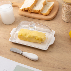 Pot à beurre en céramique avec couvercle, carré, blanc, récipient de stockage alimentaire pour la cuisine - Product Image 2