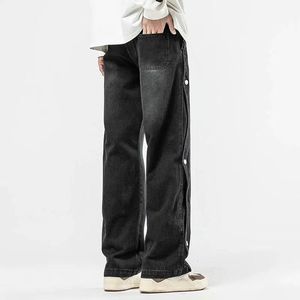 Fashion Loose Wash Side Buckle <b>Drawstring</b> Hip Hop Casual Oversized <b>Jeans</b> for <b>Men</b> and Women - Product Image 3