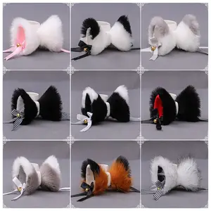 1 Pair Japanese Lolita Anime Hair Clips Cute Furry Cat Ears Hairpin with Bowknot Bell Cosplay Costume Snap Barrette