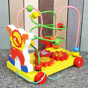 Promotion en gros animal coloré en bois de <span class=keywords><strong>labyrinthe</strong></span> de perles jouets pour enfants <span class=keywords><strong>Le</strong></span> nouveau design dessin animé clown Remorqu - Product Image 3