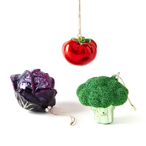 개인화 된 모양 음식 테마 크리스마스 장식 도매 손으로 날린 페인트 유리 야채 과일 나무 장식품