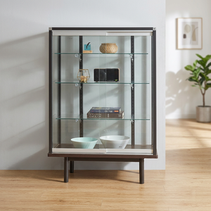 Modern Glass Display Cabinet with <b>Adjustable</b> <b>Shelves</b> Living Room Furniture Minimalist Design Metal Frame 4-Tier Storage Showcase - Product Image 2