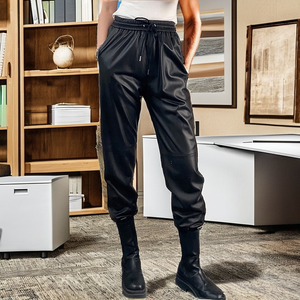 Pantalones de Cuero de Pierna Ancha para Mujer, Estilo Clásico Informal, con Volantes, Antiarrugas, Impermeables, Precios al por Mayor - Product Image 3