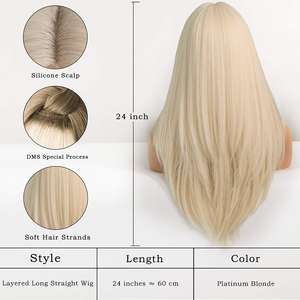 Peluca rubia larga con flequillo para mujer, fibra resistente al calor, <span class=keywords><strong>pelo</strong></span> sintético en capas de 25 pulgadas para uso diario, n. ° 613 - Product Image 3