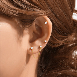 Juego de Aretes Minimalistas de Plata de Ley 925 con Circonitas CANNER, Juego de Aretes de Cadena con Borlas Chapados en Oro de 18k - Product Image 5